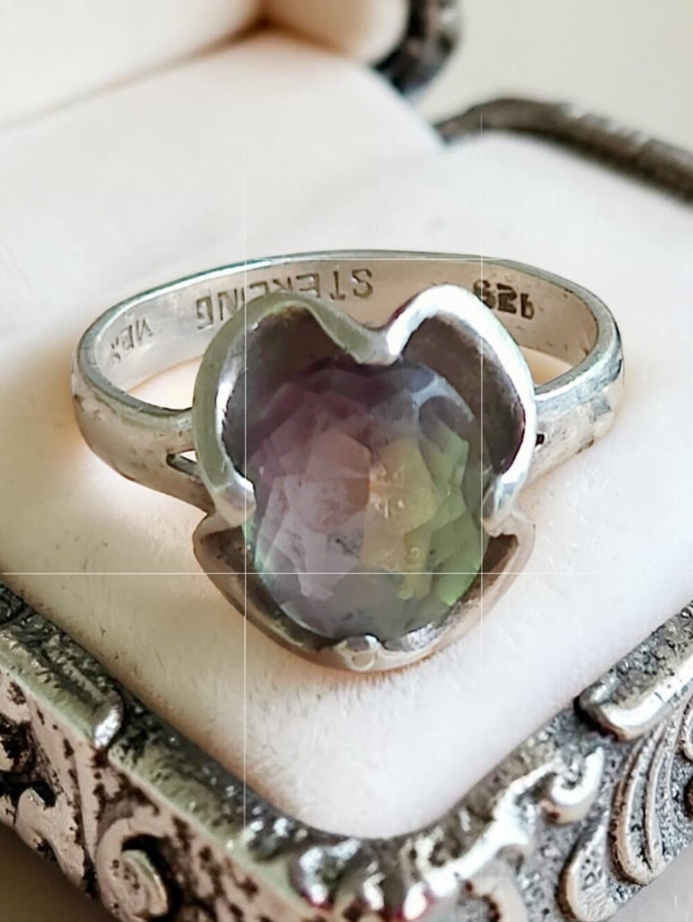 Vintage Sterling Silver Fluorite Ring - Picture 1 of 15